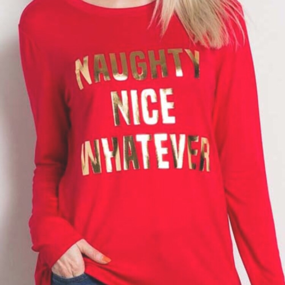 Naughty Nice Whatever holiday shirt NWT boutique